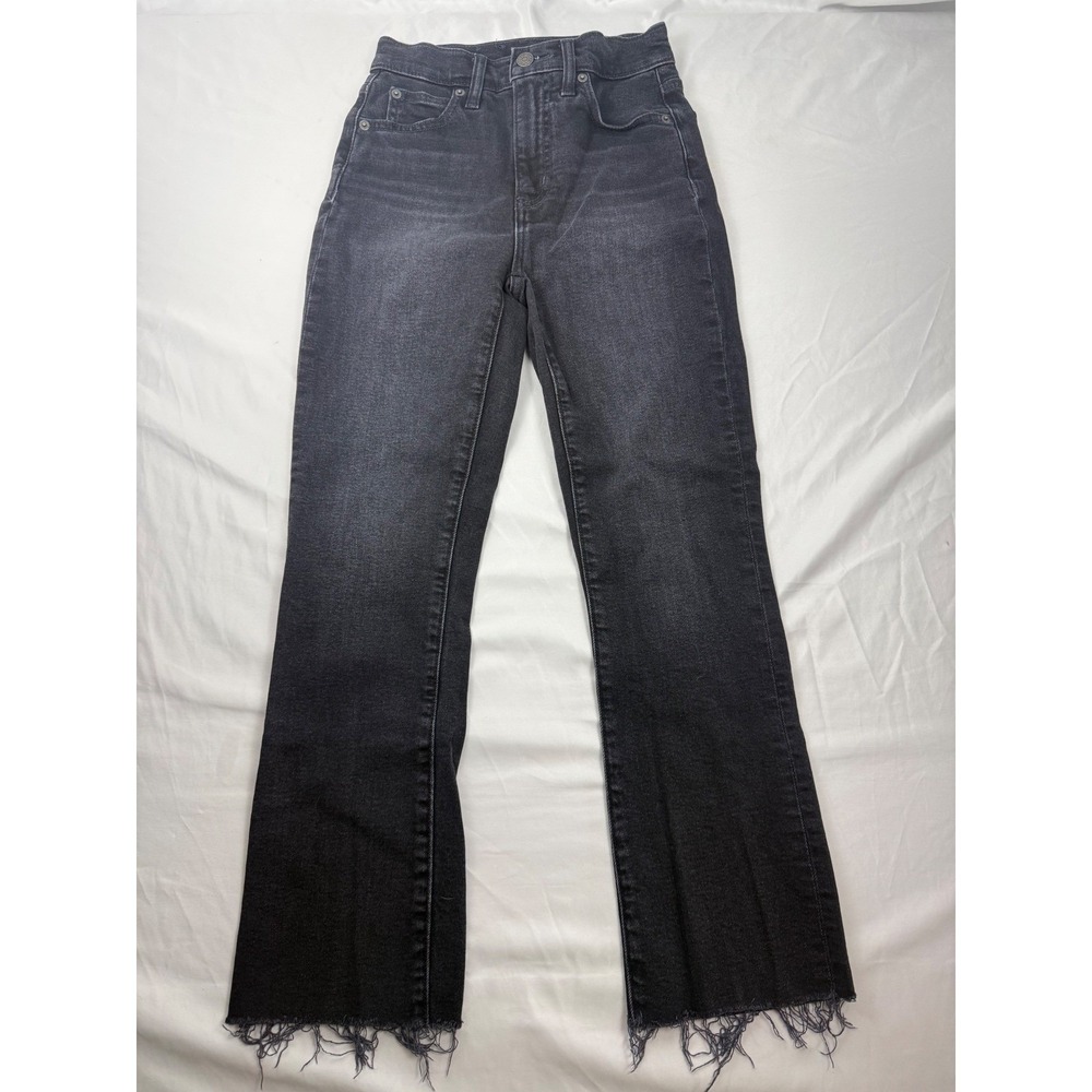 Gap Kick Fit High Rise Jeans Washed Black Raw Hem Crop Flare 24 00R